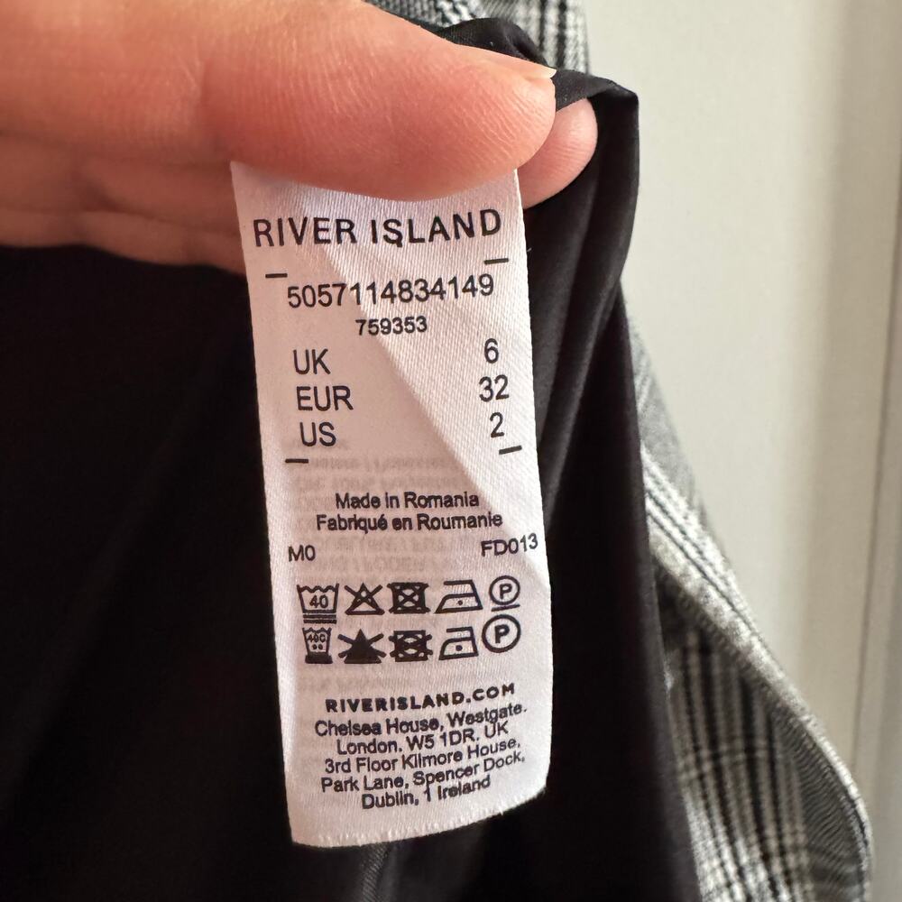 River Island Mix Check Long Line Blazer Gray Double Button Long Sleeve Sz 2 US - Picture 5 of 7